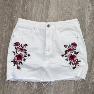 PacSun White Denim Skirt with Flower Embroidery